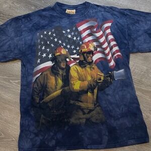 The Mountain Firefighter American Flag Tie Dye T Shirt Blue Vintage Large USA